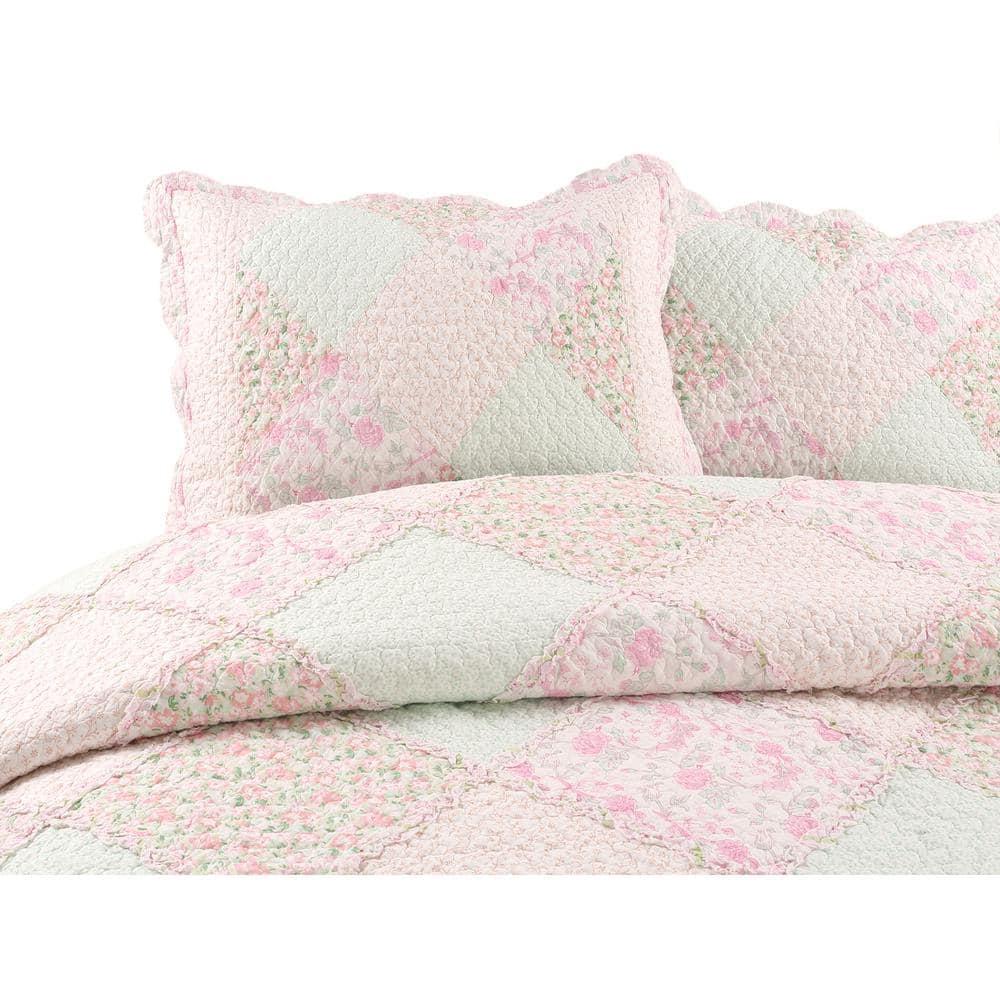 Cozy Line Home Fashions Cozy Line Rosa Floral Patchwork Reversible Cotton Quilt Bedding Set Queen 3 Piece