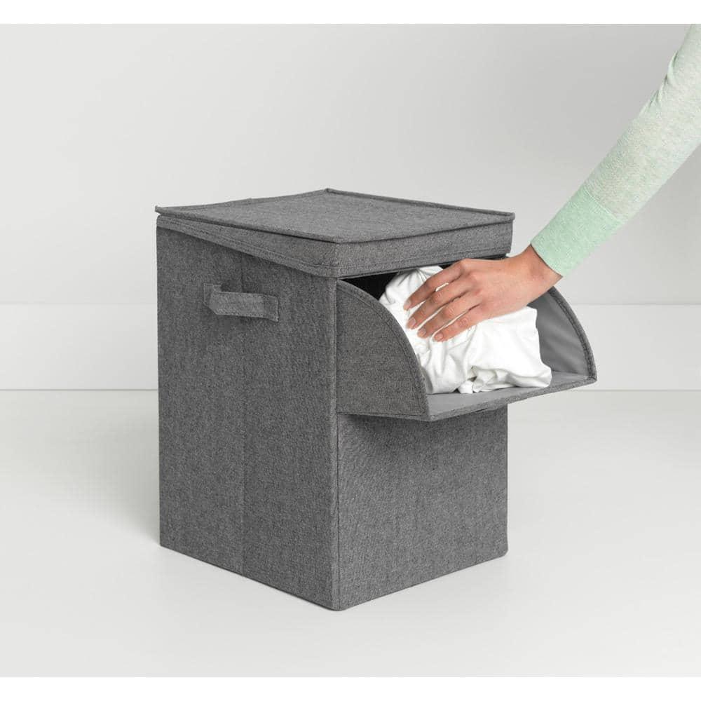 Gray Cotton Polyester Stackable Rectangular Laundry Hamper with Lid