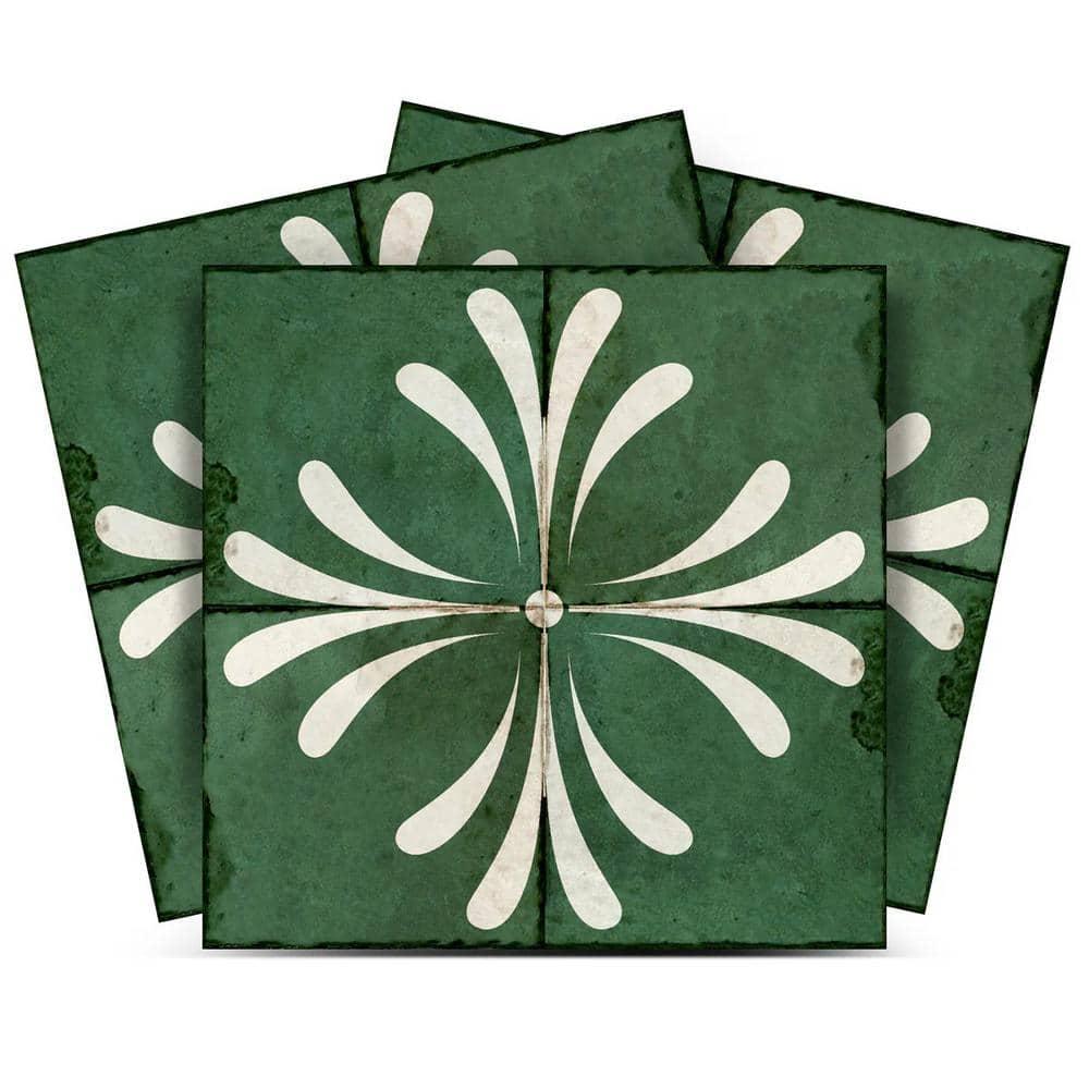 Mi Alma Green Gray Vintage Flower Peel & Stick Tiles - Vinyl Backsplash 8x8