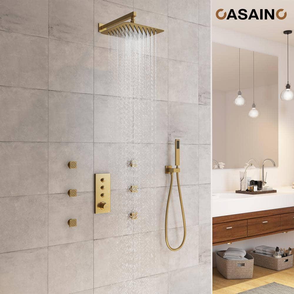 3 Functions 12 Inch Wall Mount Thermostatic Shower System with 6 Body Jets