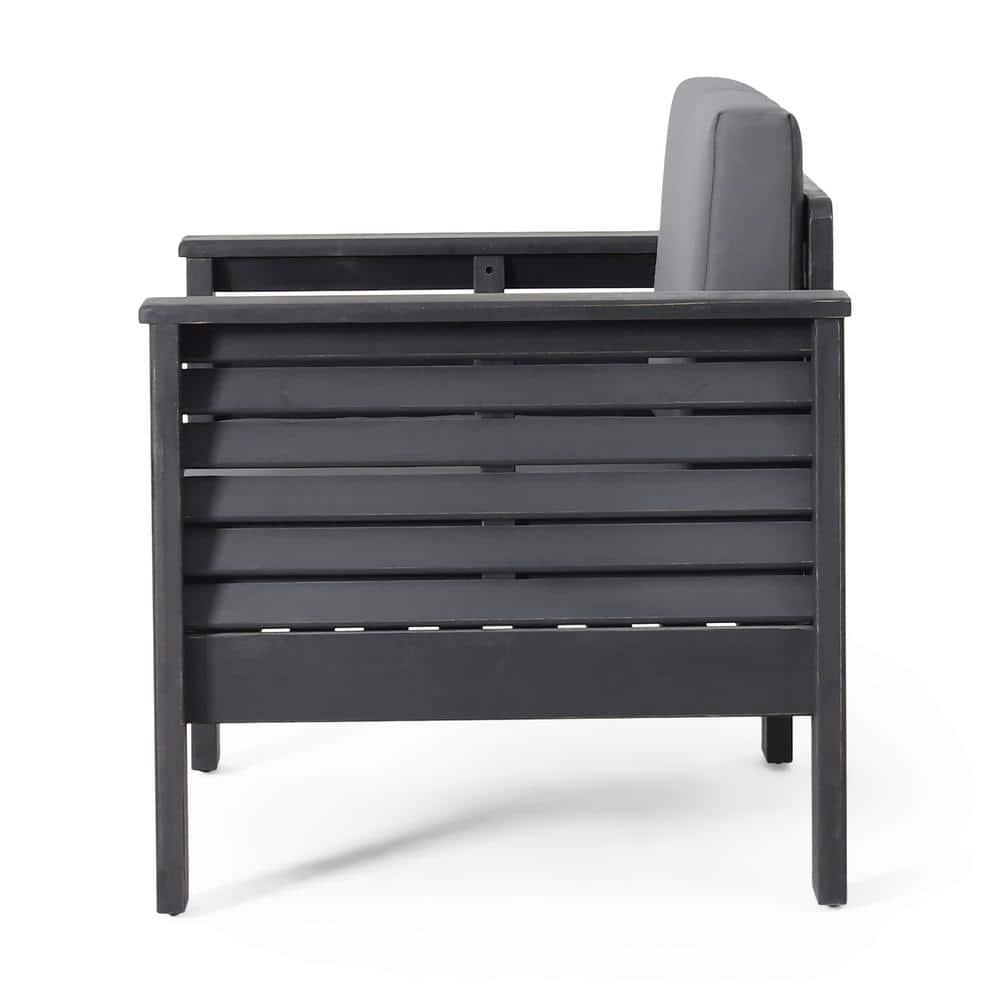 Lithonia Acacia Wood Outdoor Club Chairs with Cushions, Set of 2, Dark Gray