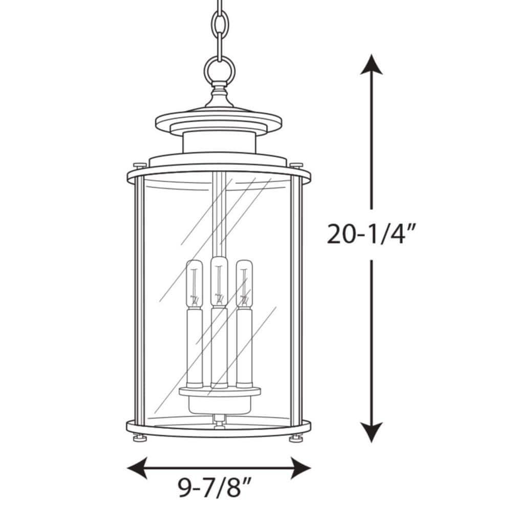 Progress Lighting Squire 3-Light Hanging Lantern, Steel, Black Finish, Clear Glass Shade