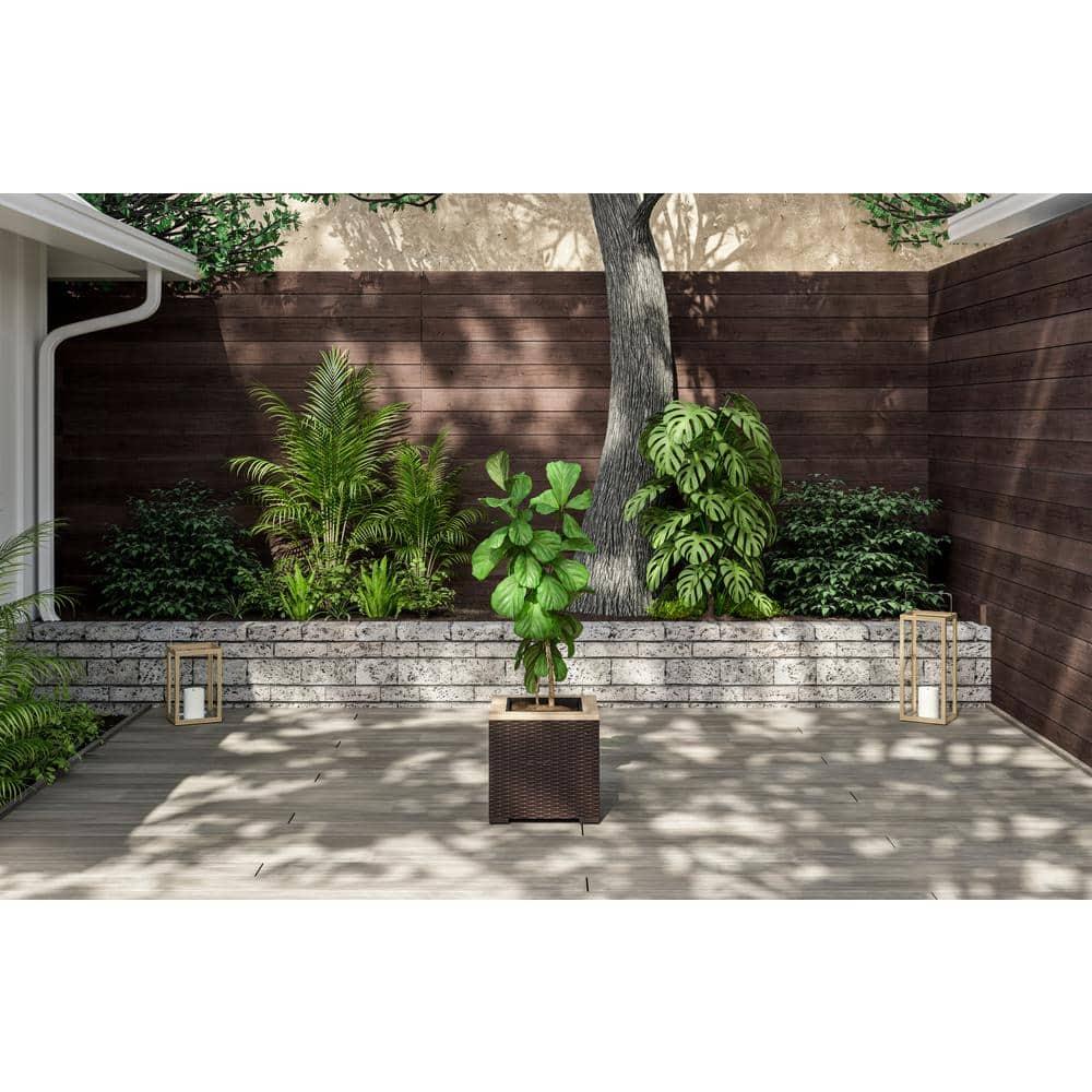 Homestyles Palm Springs Acacia Wood Top and Rattan Outdoor Planter in Dark Brown