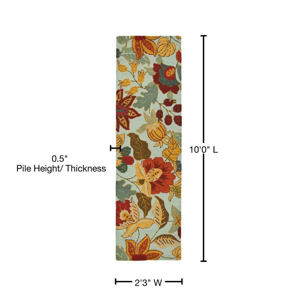 Blossom BLM863 Hand Hooked Runner Rug - Blue/Multi - 2'3"x10' - Safavieh.