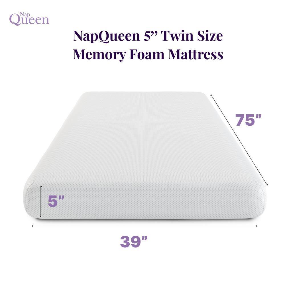 NapQueen Rainbow 5" Twin, Colchón de Memory Foam, Blanco