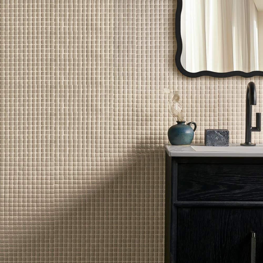 Bond Tile Vetro 11.96 In. X 11.96 In. Mini Square Frosted Glass Mosaic Floor And Wall Tile (13.44 Sq. Ft. / Case)