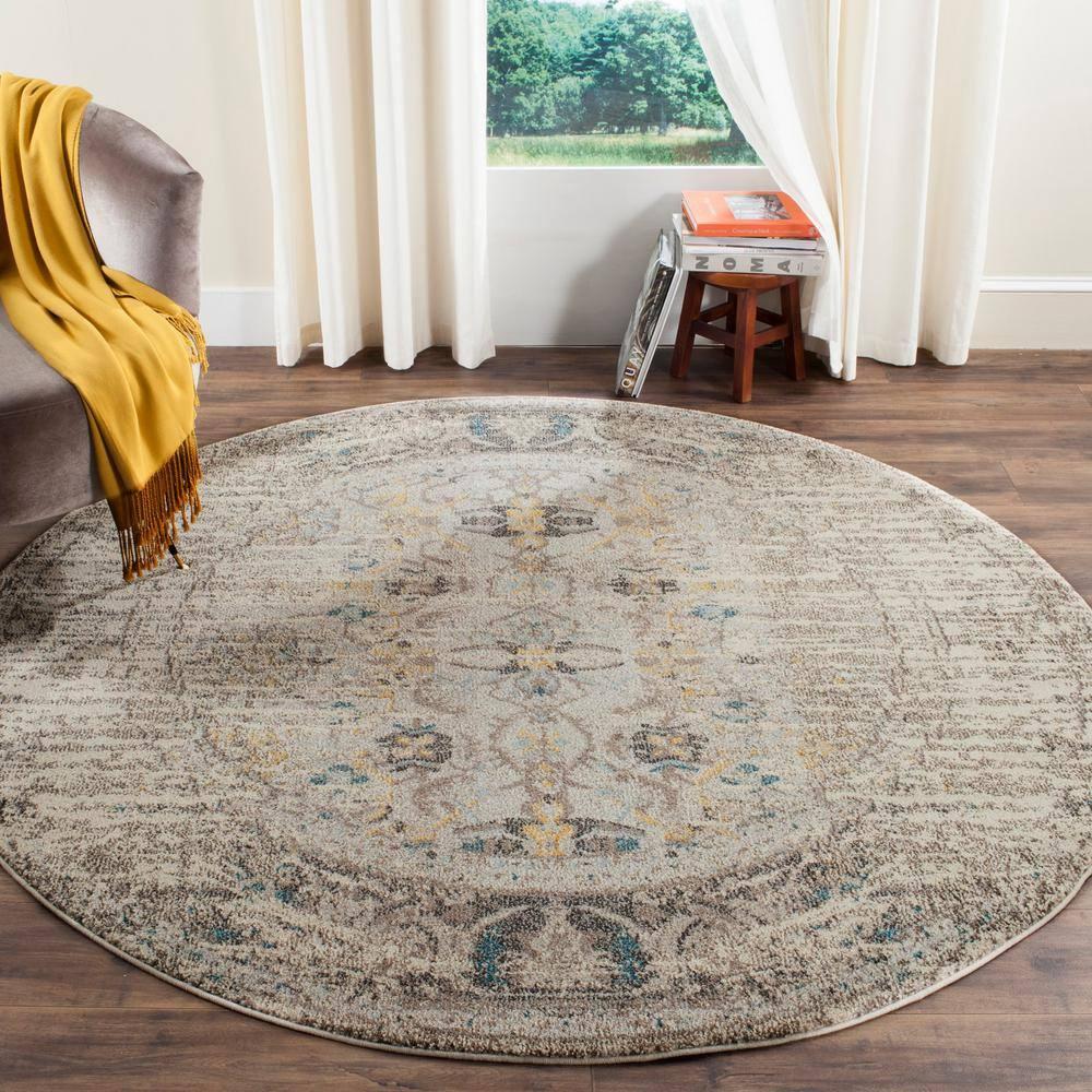 Monaco MNC209 Power Loomed Indoor Area Rug - Grey/Multi - 9' Round - Safavieh.