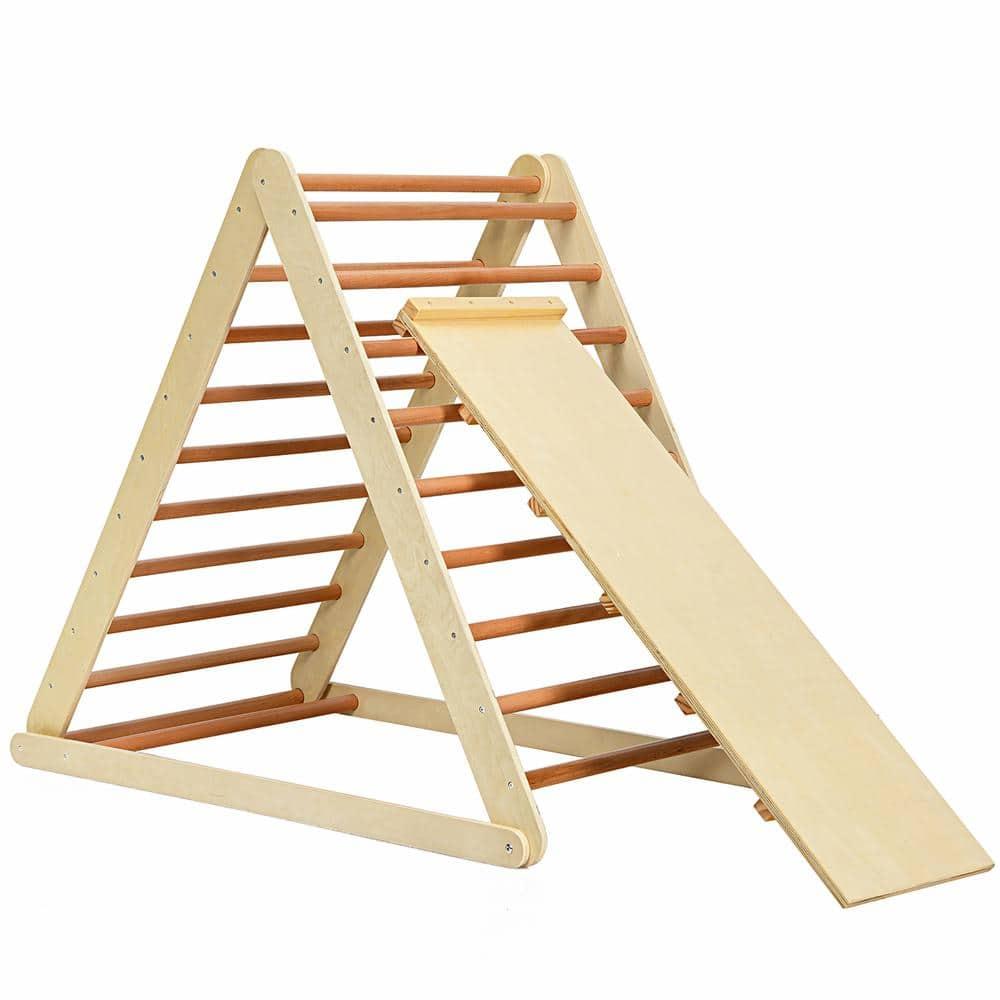 Costway Foldable Wooden Climbing Triangle Indoor Home Climber w/ Ladder for Toddler Baby