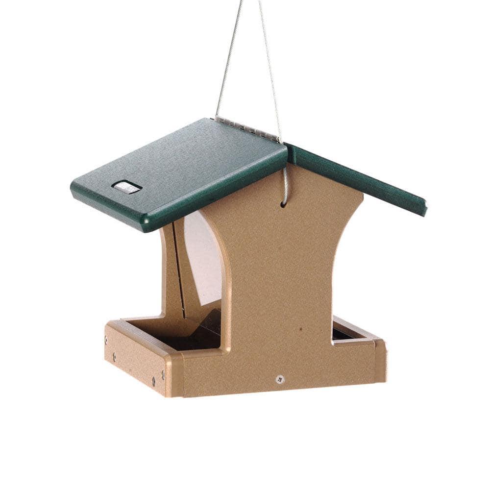 Birds Choice Birds Choice 8.75" Small Recycled Plastic Hanging Hopper 2-Sided Bird Feeder, Taupe/Green
