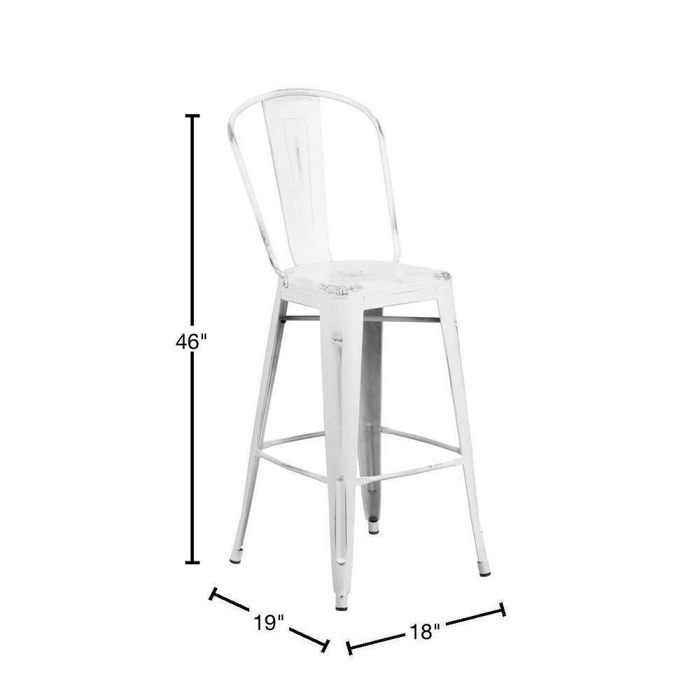 Flash Furniture Commercial Grade 30" High Distressed White Metal Indoor-Outdoor Barstool with Back