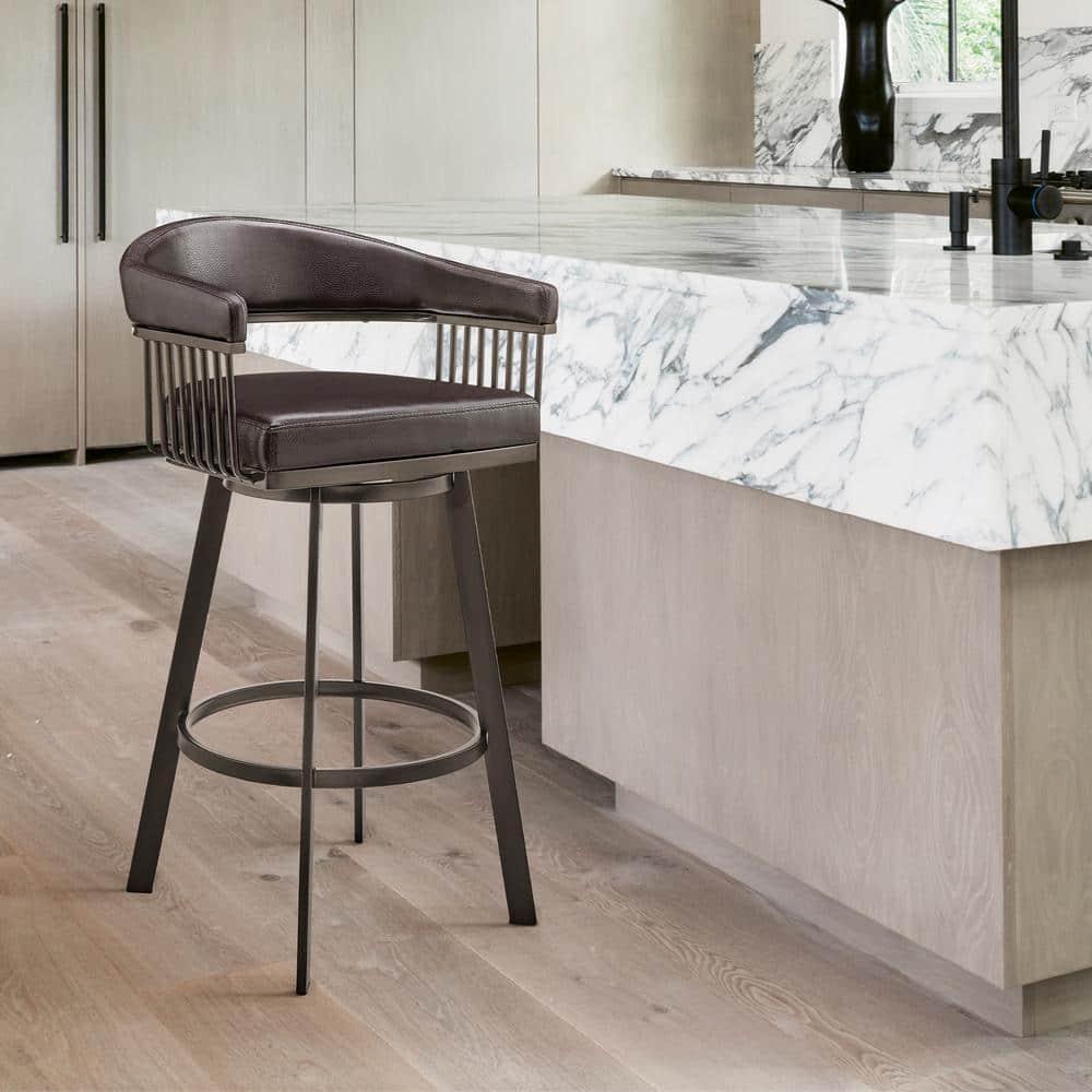Armen Living Indoor Bronson 25" Counter Height Swivel Bar Stool in Java Brown Finish and Chocolate Faux Leather