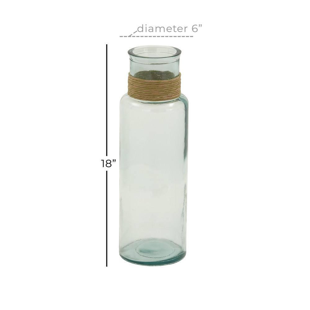 DecMode 18" Spanish Recycled Glass Vase with Rattan Detail