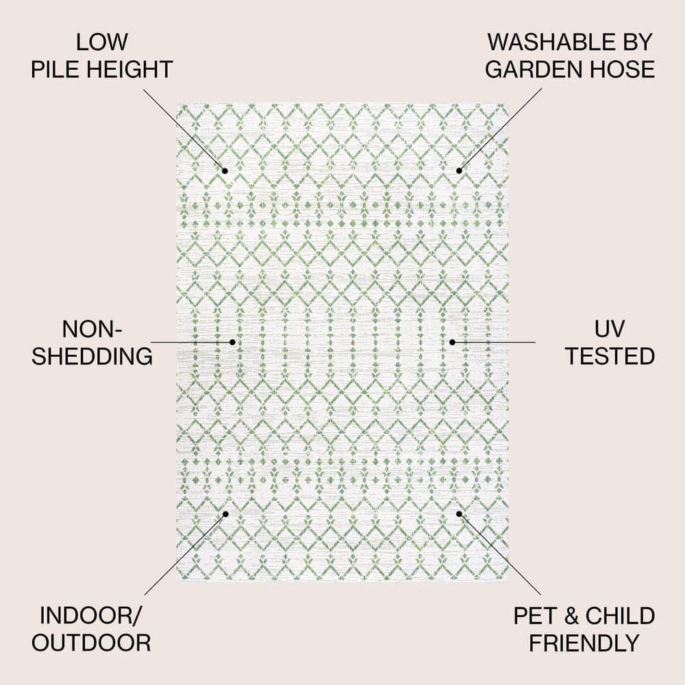 3' x 5' Ourika Moroccan Geometric Textured Weave Indoor/Outdoor Area Rug, Green/Ivory - JONATHAN Y