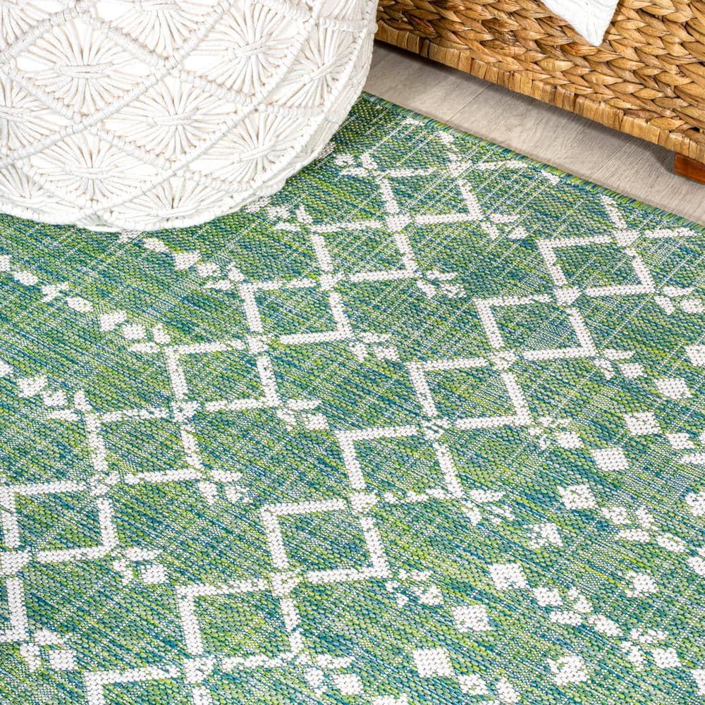 3' x 5' Ourika Moroccan Geometric Textured Weave Indoor/Outdoor Area Rug, Green/Cream - JONATHAN Y