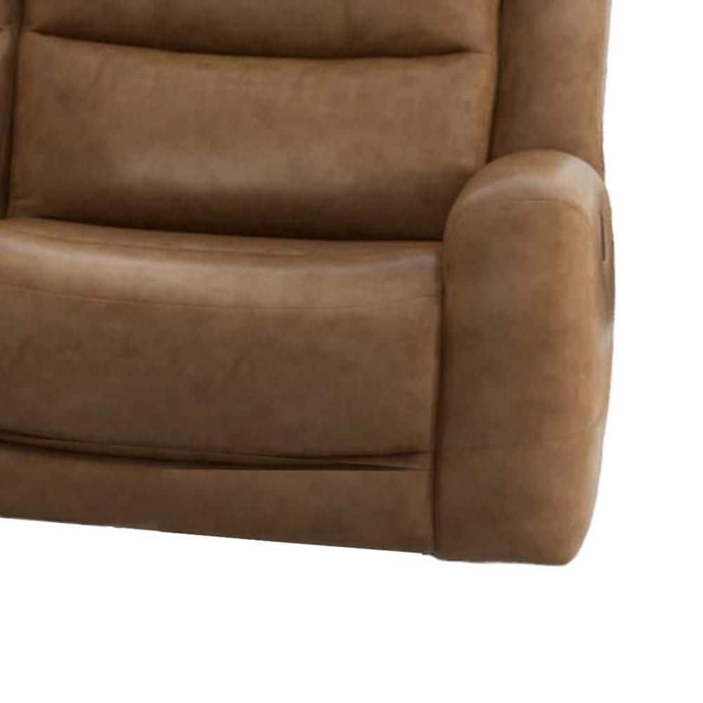 Benjara Leos Sofa, Manual Reclining, Contour Armrest, 88 Inch, Wood, Brown Leather