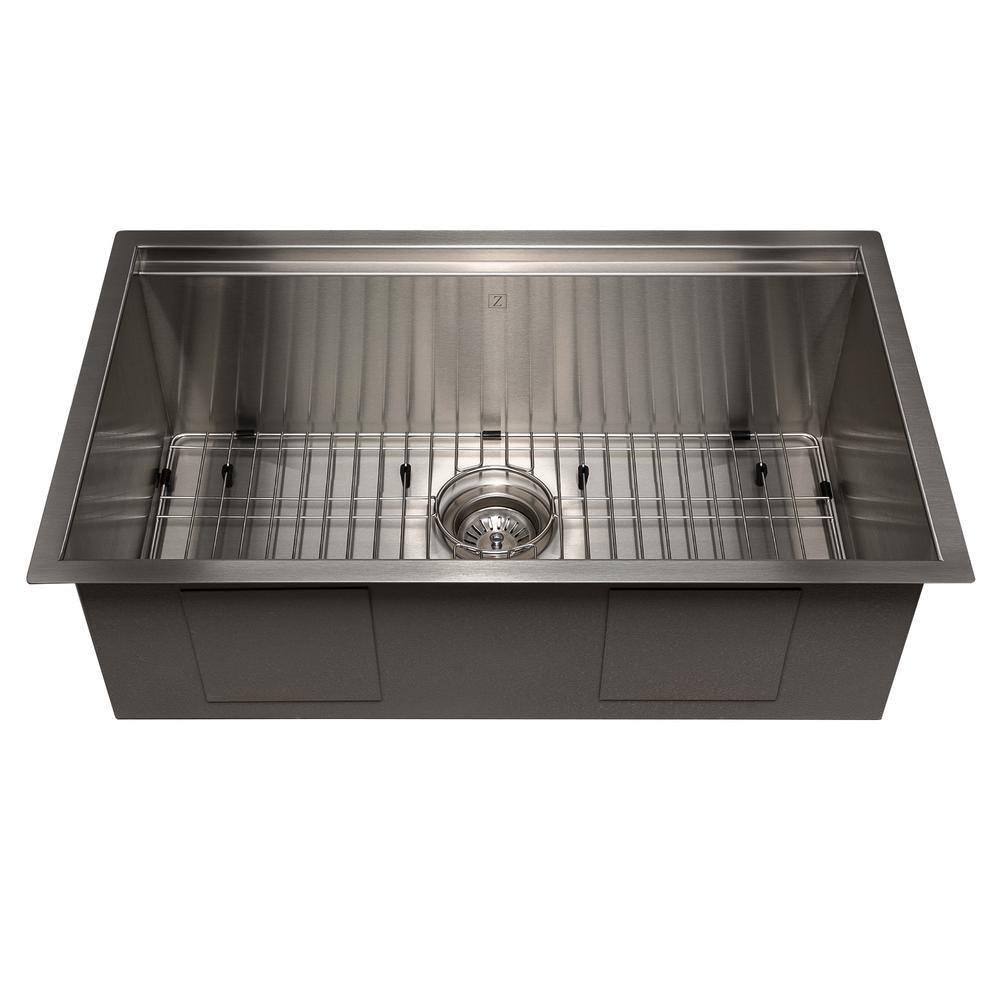 ZLINE 30 in. Garmisch Undermount Single Bowl Stainless Steel Kitchen Sink W/ Bottom Grid & Accessories (SLS-30)