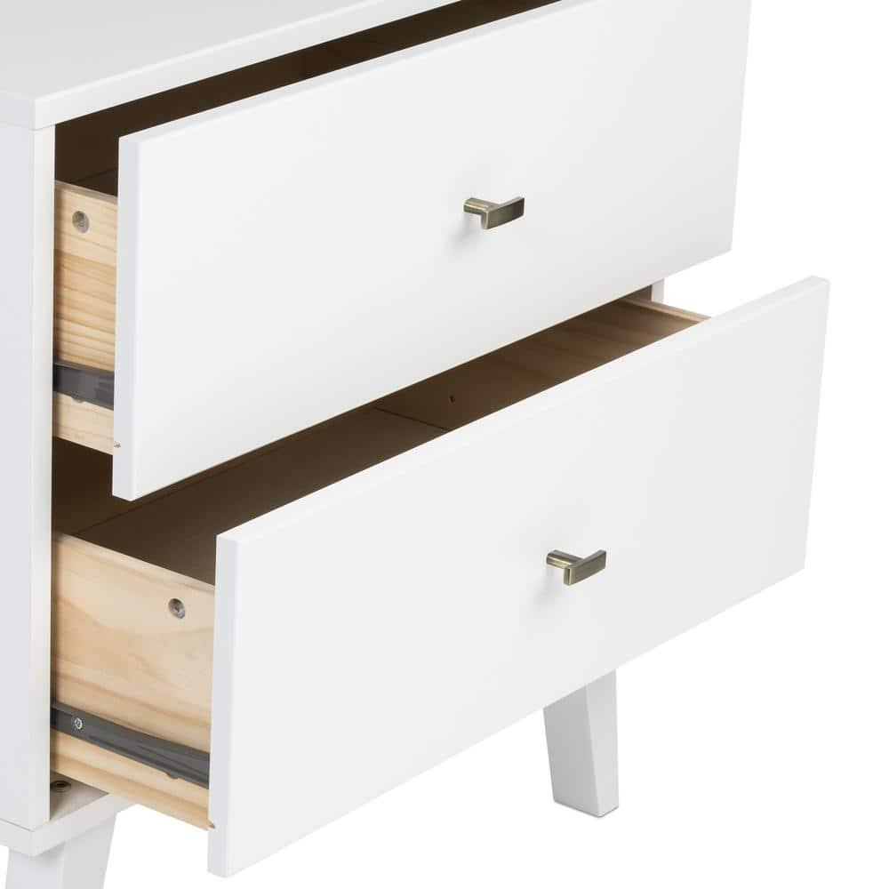 Mid Century Modern 2 Drawer Tall Nightstand with Shelf White - Prepac: Wood Laminate, Includes Anti-Tip Hardware