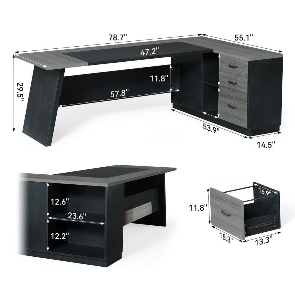 Tribesigns 78-Inch L-Shaped Executive Desk, Large Office Desk with Drawers and Lateral File Cabinet, Modern Computer Desk for Home Office, Gray & Black