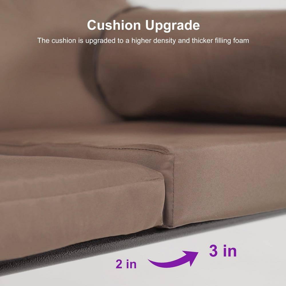 PURPLE LEAF 3-Seat Deluxe Outdoor Patio Porch Swing with Weather Resistant Steel Frame, Adjustable Tilt Canopy, Cushions and Pillow Included, Beige