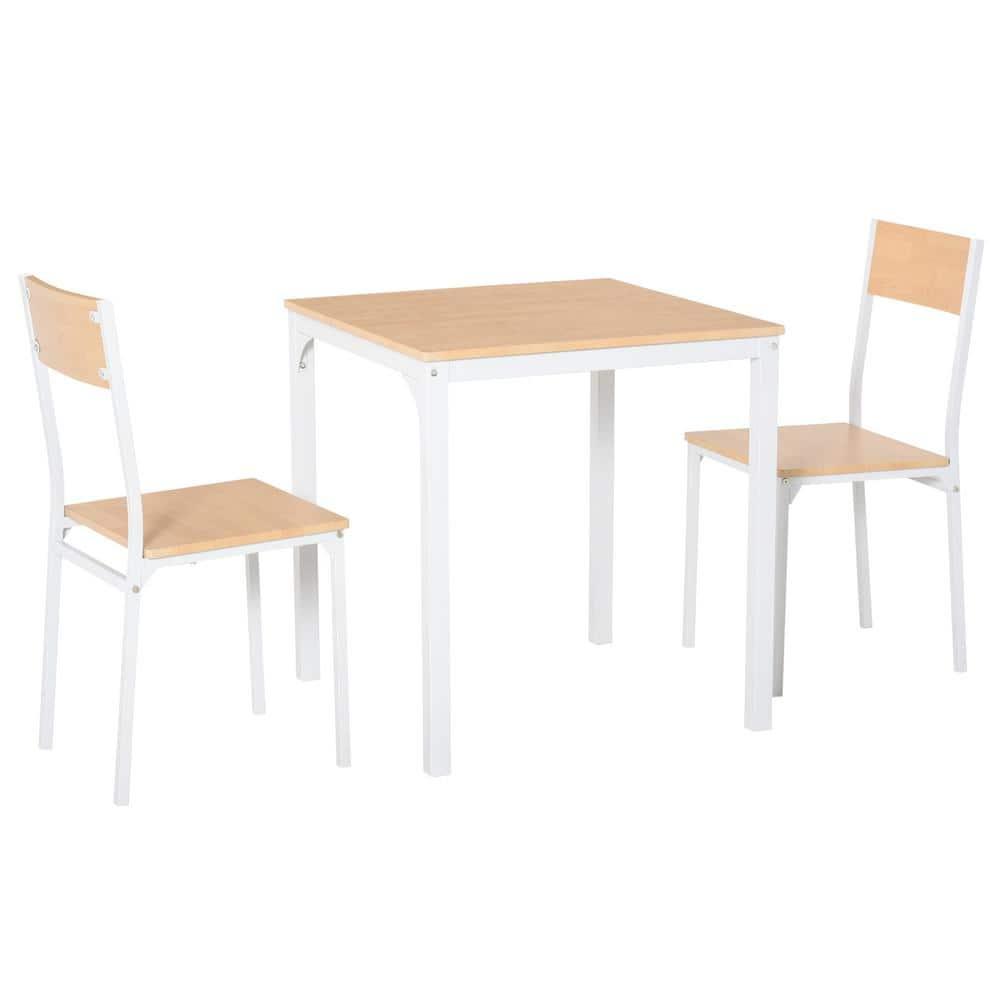 George Oliver HOMCOM 3-Piece Wooden Square Dining Table Set With 1 Table And 2 Chairs And Sturdy Metal Frame For Small Space, White