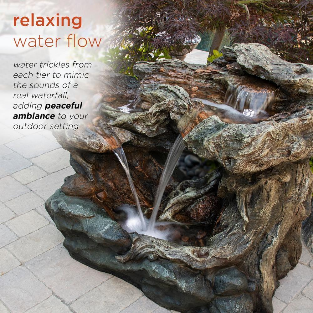 Alpine Corporation 40" x 23" x 30" Outdoor Polystone Light-Up Rainforest Plug-In Fountain, Brown