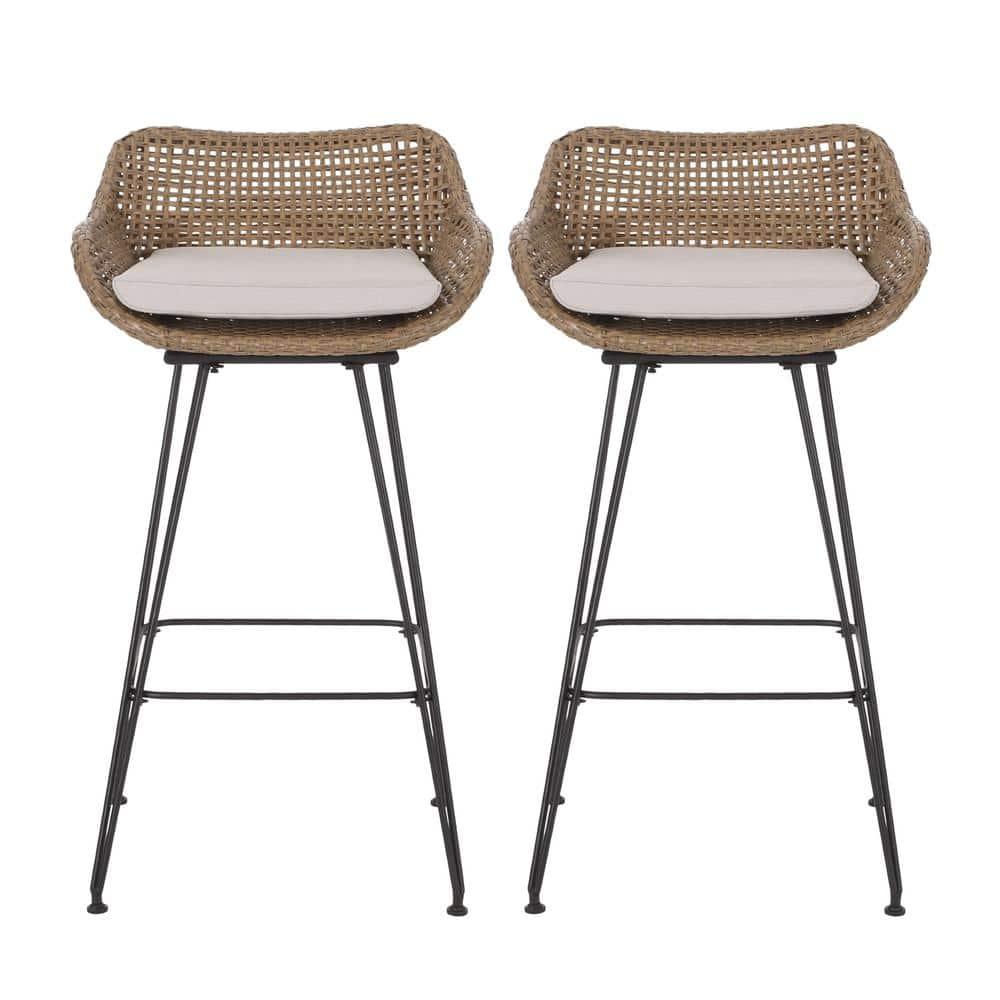 Gewnee Outdoor Wicker and Iron Low Back Barstools