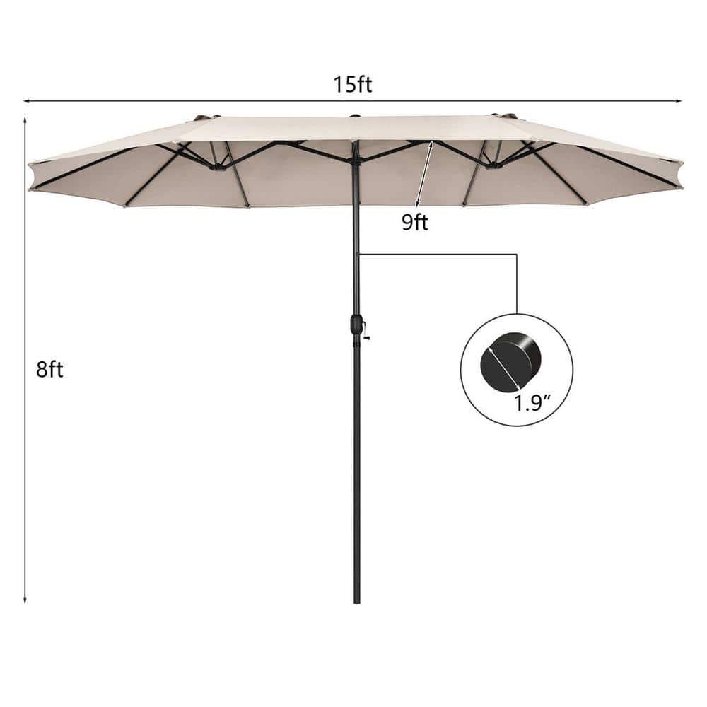 Latitude Run® 15 Feet Patio Double-Sided Umbrella With Hand-Crank System