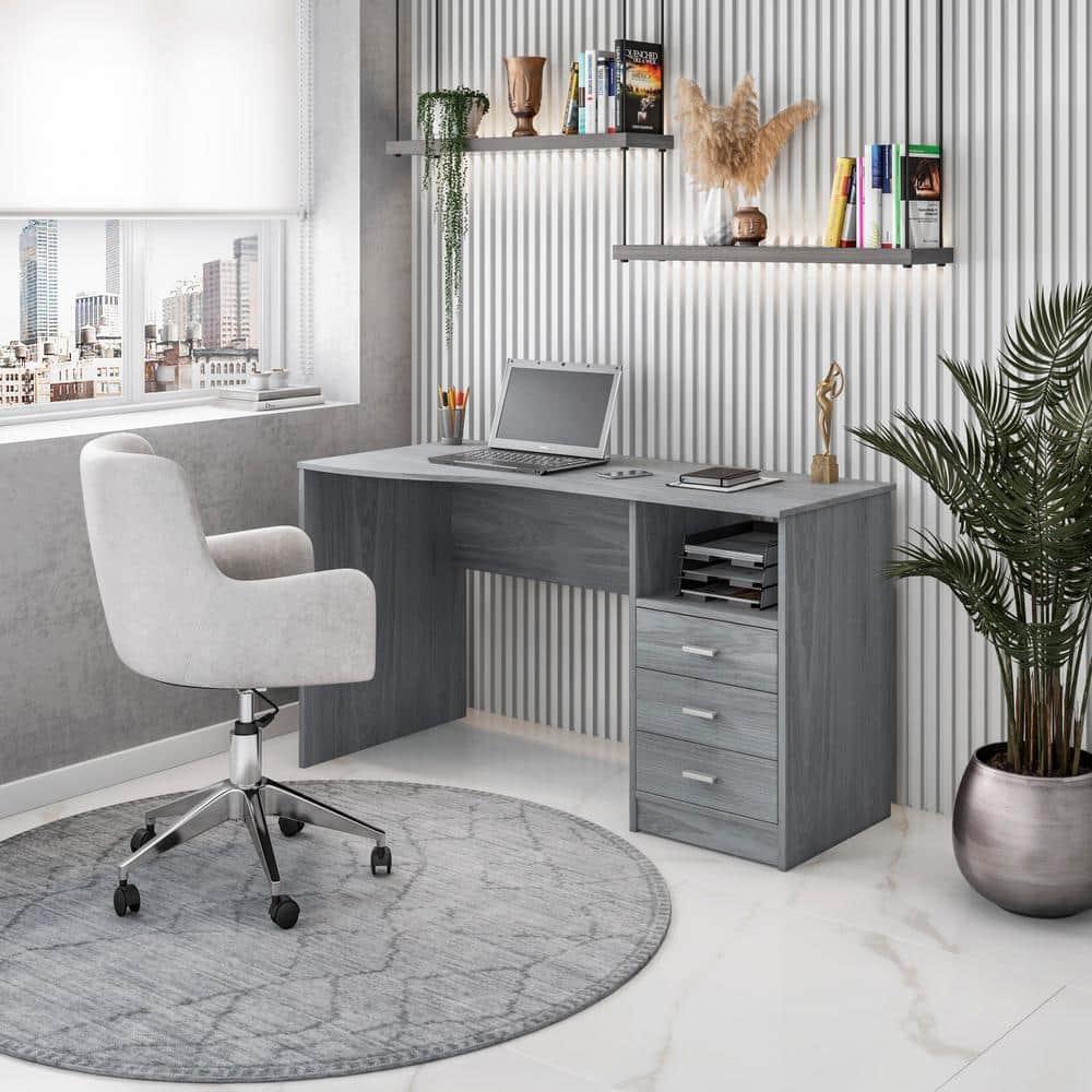 Classic Computer Desk with Multiple Drawers Gray - Techni Mobili: Office Workstation, Laminated Particle Board