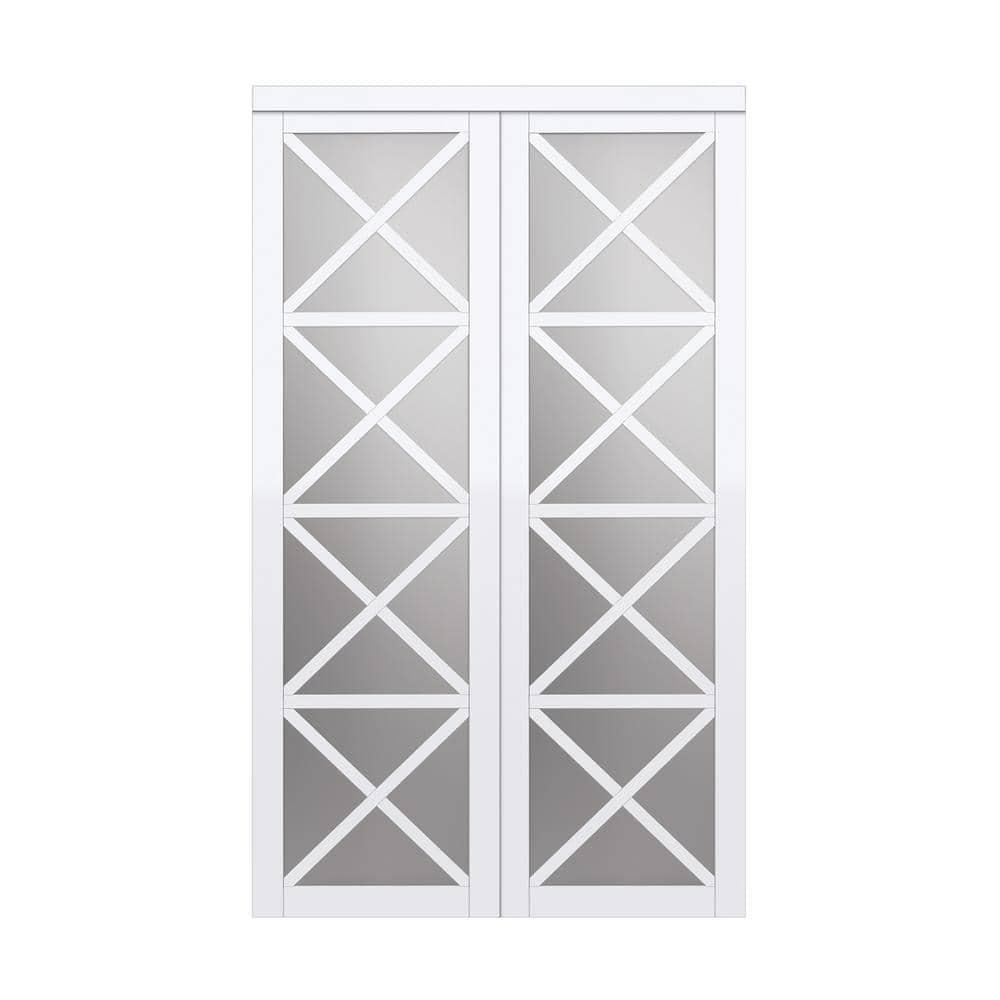 Renin Lace 80'' Solid + Manufactured Wood Mirrored Low-Gloss Sliding Closet Doors