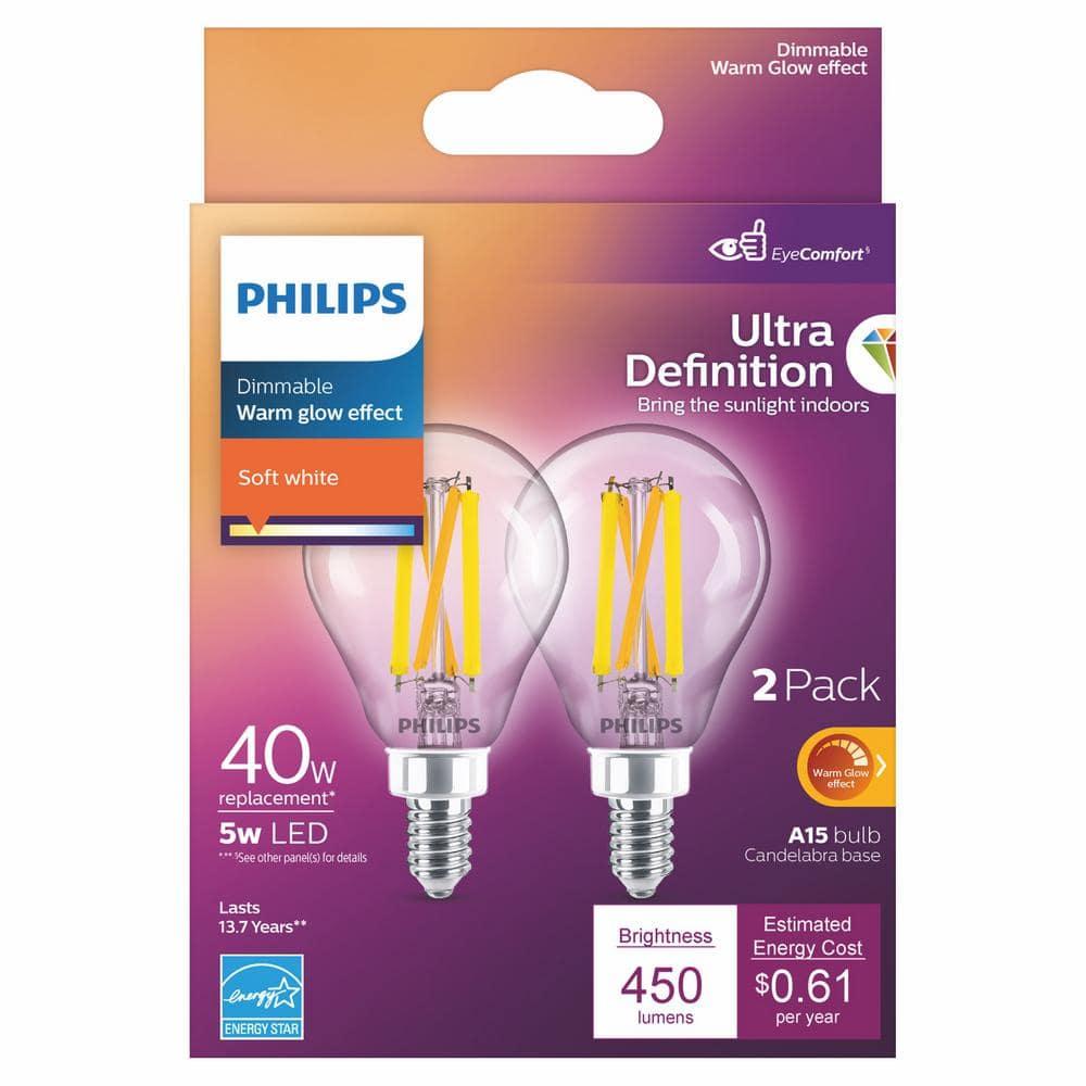 1PC Philips Ultra Definition Warm Glow A15 Candelabra Base LED Light Bulb