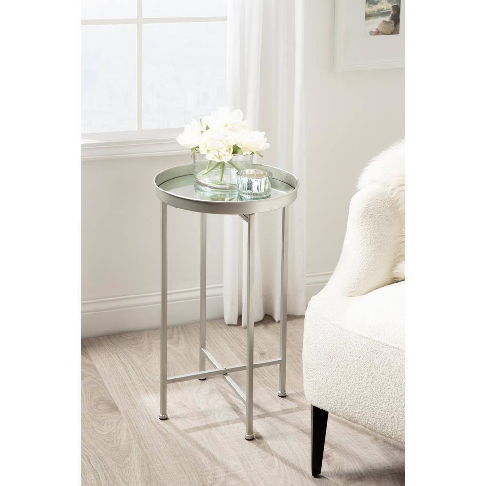 Kate and Laurel Celia Modern Folding Metal Side Table, 14 x 14 x 25.75, Silver, Decorative Space Saving End Table for Hosting, Storage, and Display