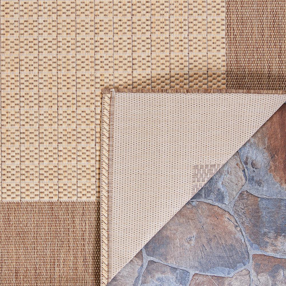 Couristan Recife Checkered Field Indoor / Outdoor Area Rug, Natural- Cocoa, 7'6" Round