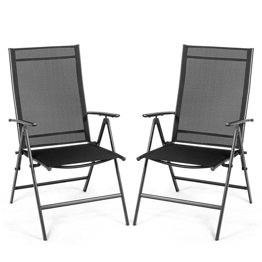 Costway Set of 2 Patio Folding Chair Recliner Adjustable  Black