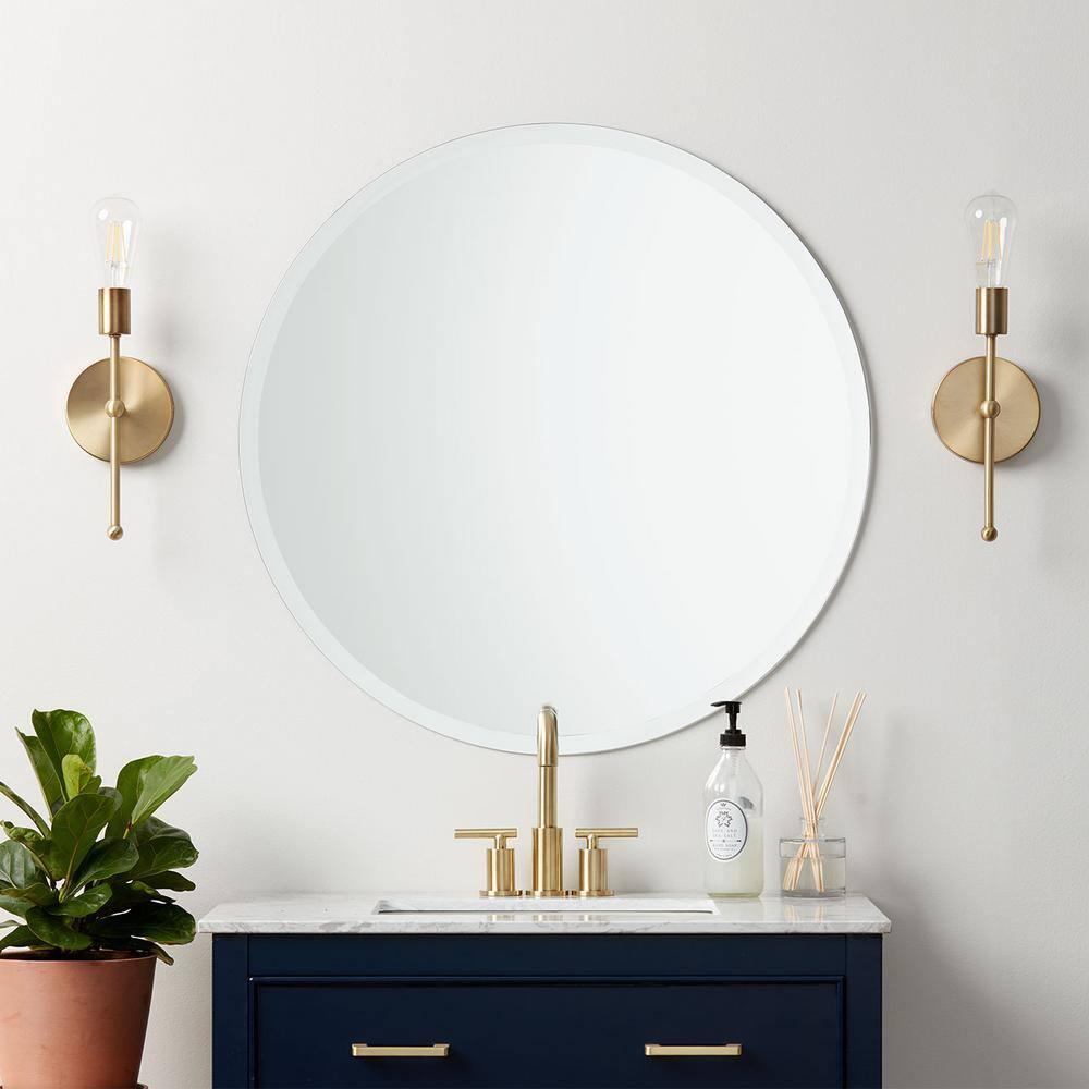 Better Bevel Frameless Round Mirror, 36" Diameter Circle Bathroom Wall Mirror w/Beveled Edge