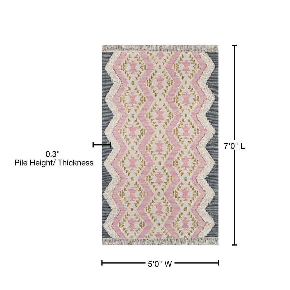 Momeni Novogratz by Momeni Indio Beverly Wool Hand Made Area Rug Pink 5' X 7'
