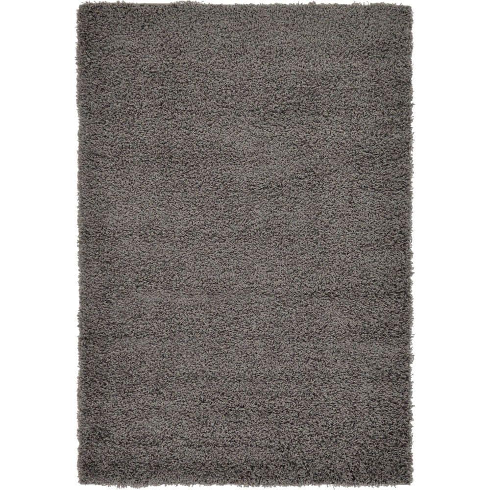 Unique Loom 4' 1 x 6' 1 Solid Shag Graphite Gray Area Rug
