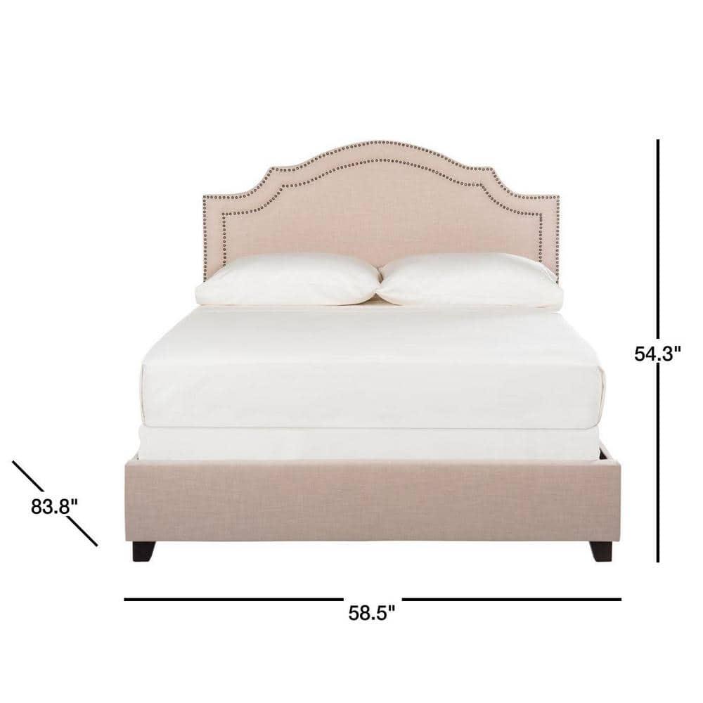 SAFAVIEH Theron Modern Elegant Upholstered Bed Frame with Nail Heads, Full, Light Beige/Brass Nails
