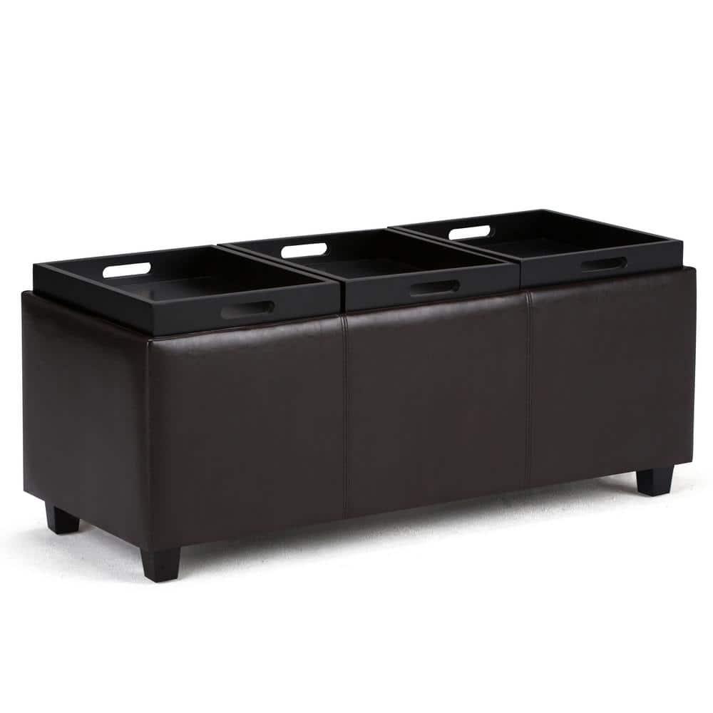 Simpli Home Avalon Extra Large Storage Ottoman with 3 Serving Trays