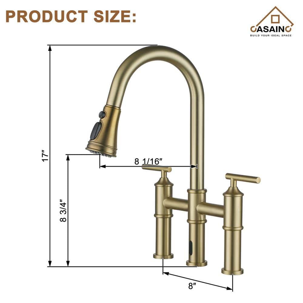 CASAINC Bridge Pull Down Touchless Sensor Kitchen Faucet with 2 Handles