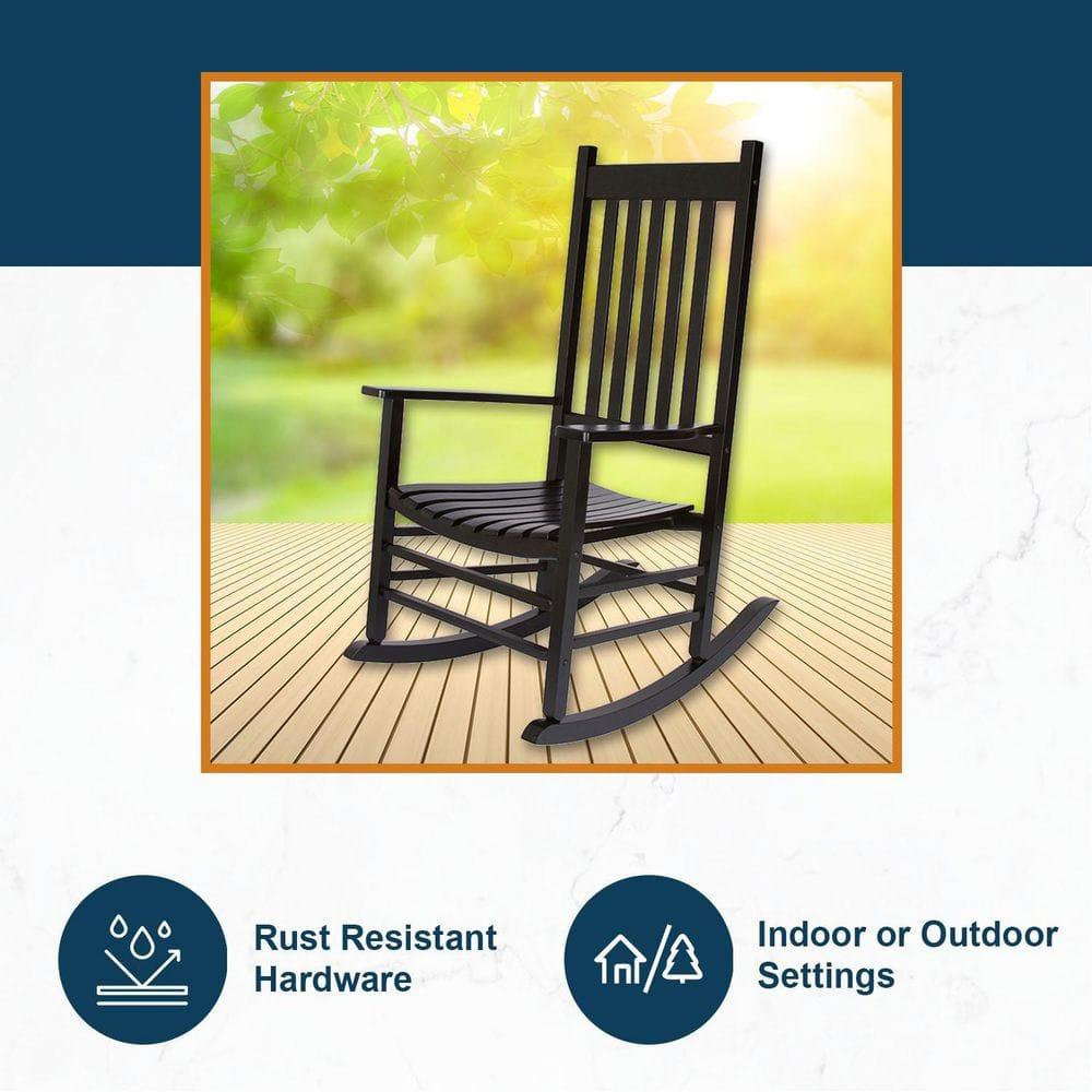 Shine Company Vermont Porch Rocker, High Back Wood Rocking Chair, Black