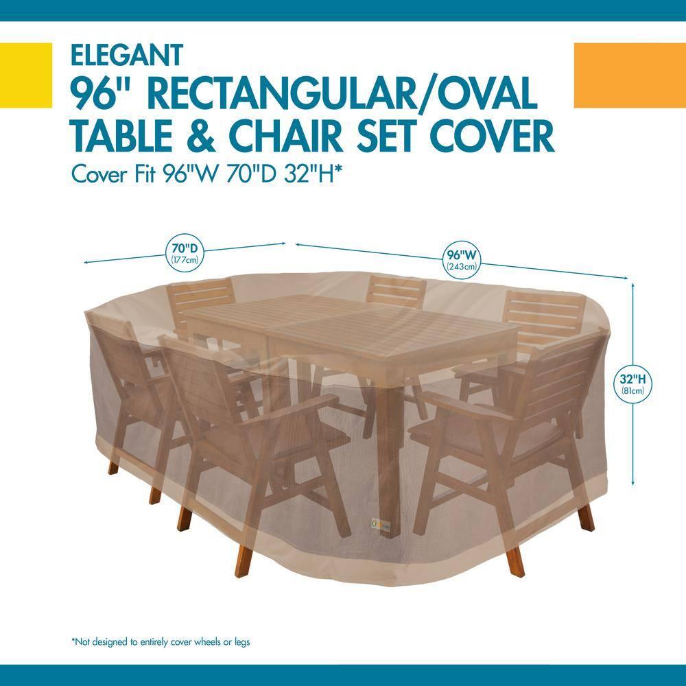 Duck Covers Elegant Waterproof 96 Inch Rectangular/Oval Patio Table & Chair Set Cover