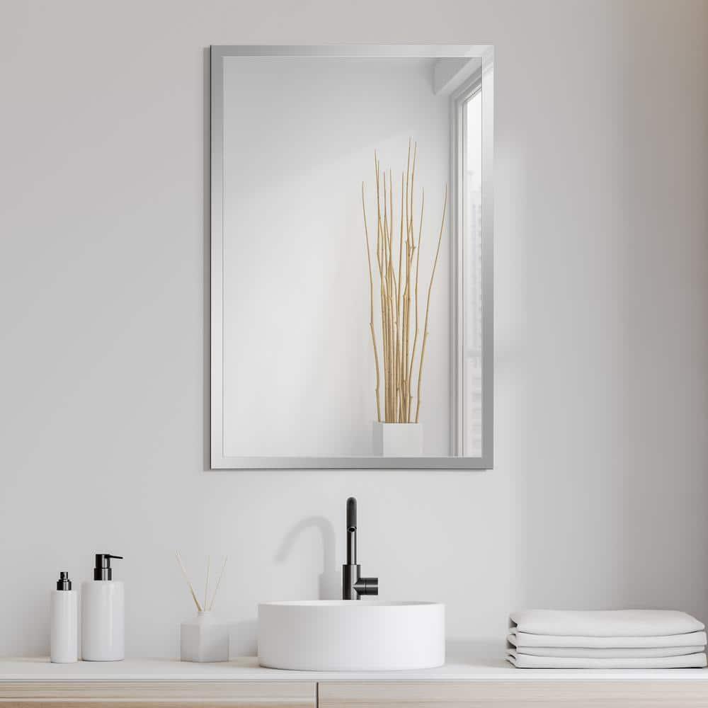 Empire Art Direct Contempo Stainless Steel Gold Wall Mirror Plished Silver 24" x 36" Silver
