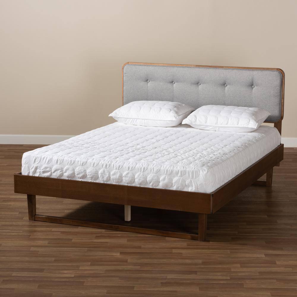 King Natalia Platform Bed Light Gray/Walnut - Baxton Studio