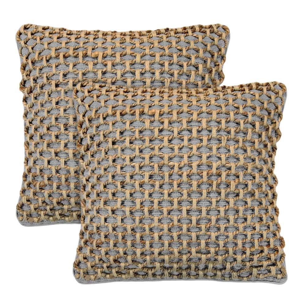 Boho Gray and Beige Cotton Jute Textured Throw Pillow Set