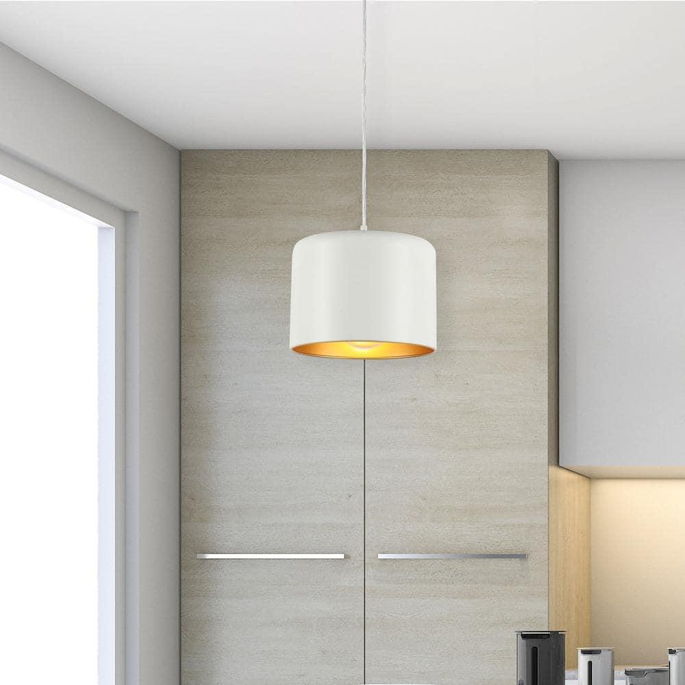 Dainolite EMI-81P-AGB-MW 1 Light Incandescent Pendant, Aged Brass with Matte White & Gold Shade