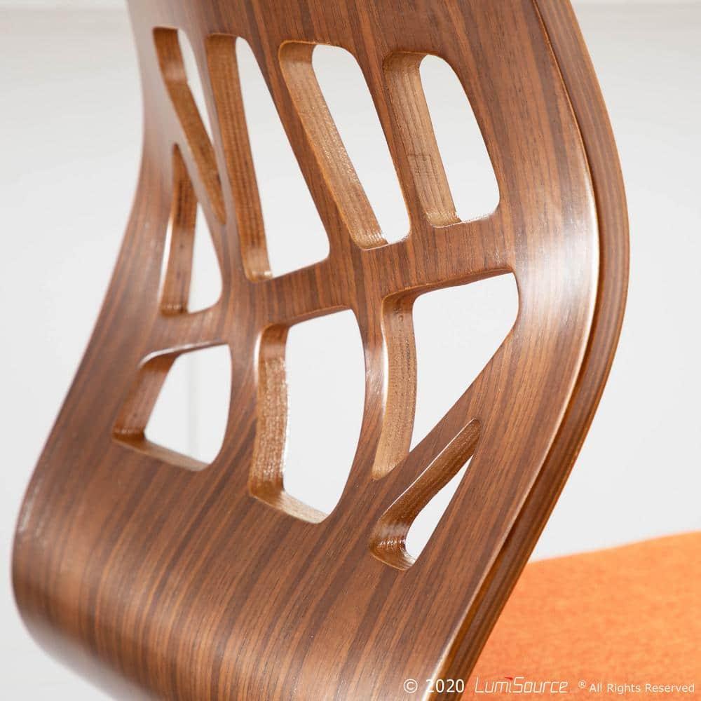 Folia Mid-Century Modern Counter Stool in Walnut Wood and Orange Fabric by LumiSource - Set of 2