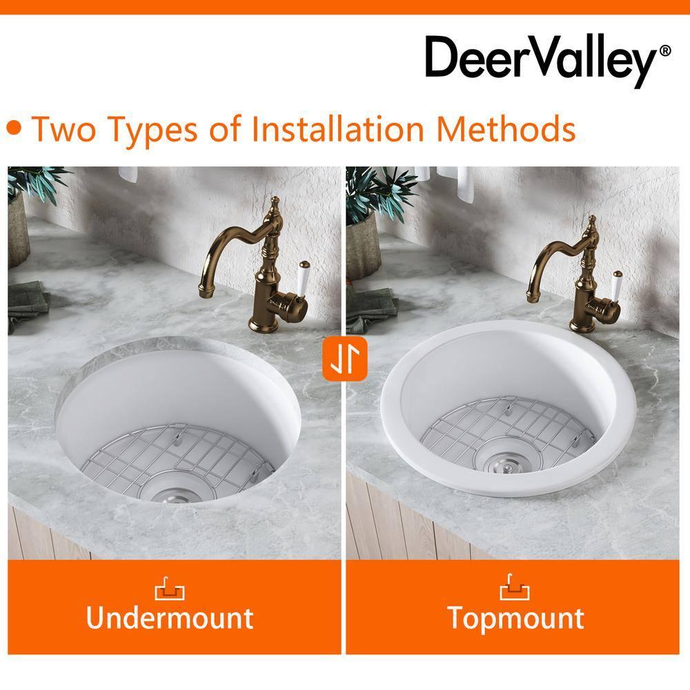 Circular Fireclay 18.5" x 18.5" Undermount/Drop-In Kitchen Sink with Basket Strainer and Sink Grid