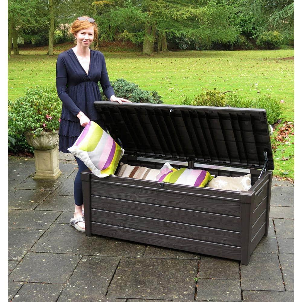 Keter Keter Brightwood 120 Gallon Large Durable Outdoor Storage and Weather Resistant Resin Deck Box