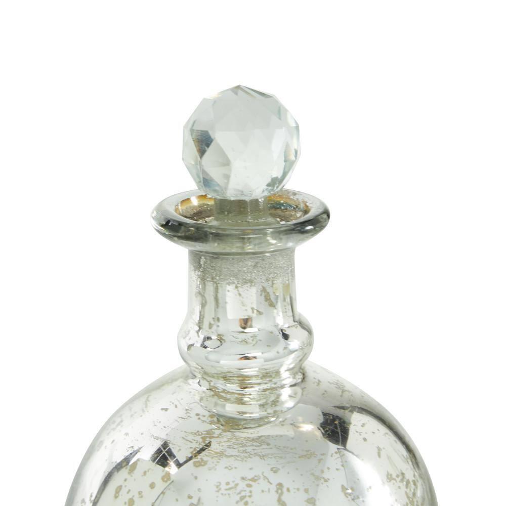 DecMode 8", 9", 7"H Silver Glass Decorative Jars with Crystal Stoppers, 3-Pieces