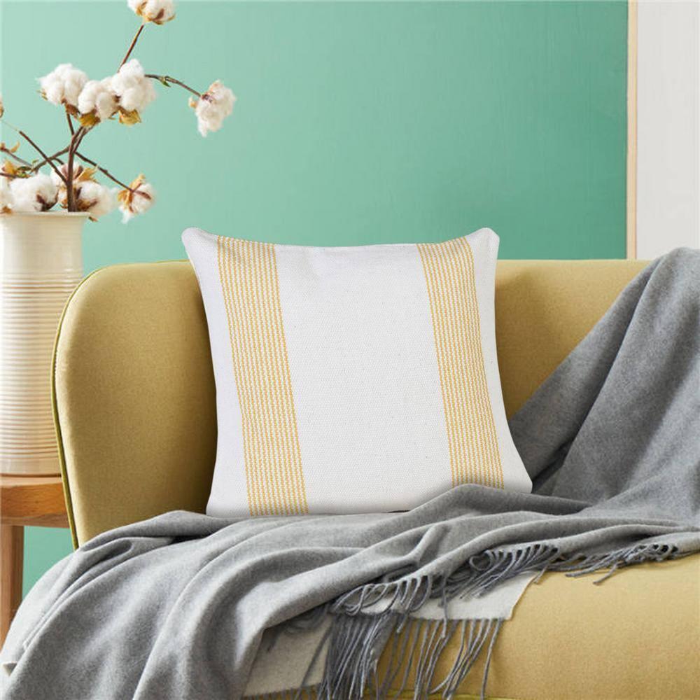 Balanced Yellow / White 20 in. x 20 in. Border Pinstripe Indoor Throw Pillow